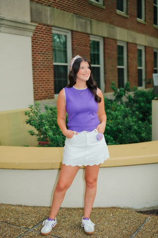 Purple Knit Top With White Trim | Select Trends Boutique