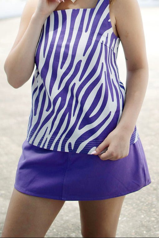 Purple Mid Rise Denim Mini Skort