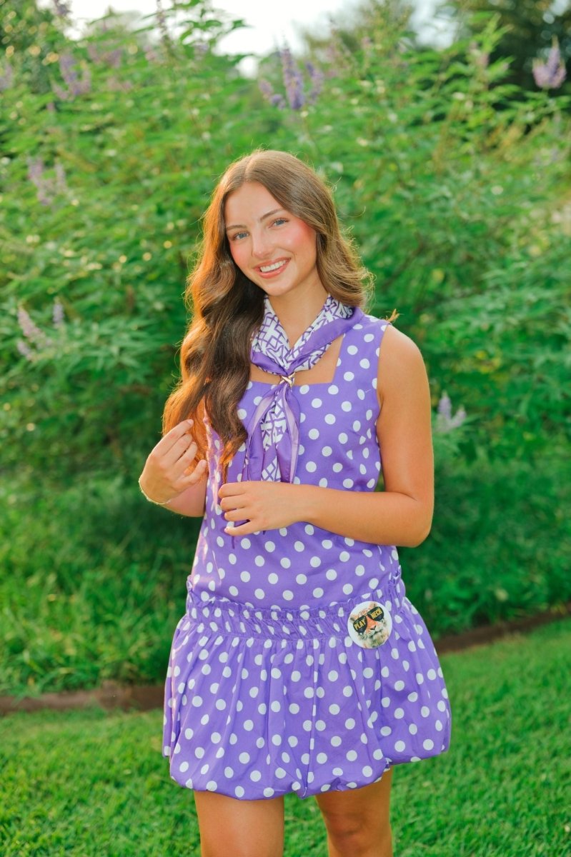 Purple Polka Dot Bubble Hem Dress