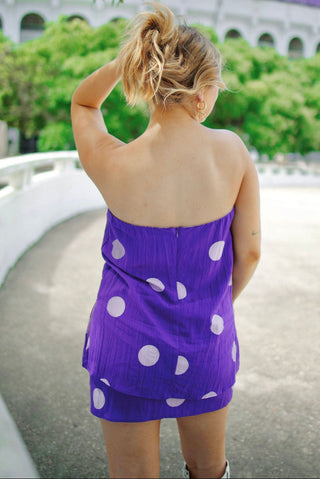 Purple Polka Dot Strapless Top & Skirt Set | Select Trends Boutique