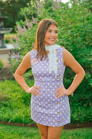 Purple Polka Scallop Button Romper | Select Trends Boutique