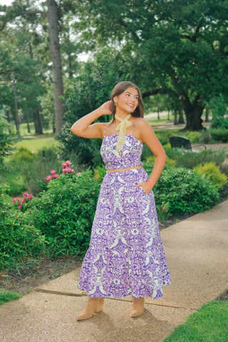Purple Printed Top & Midi Skirt Set | Select Trends Boutique