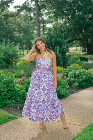 Purple Printed Top & Midi Skirt Set | Select Trends Boutique