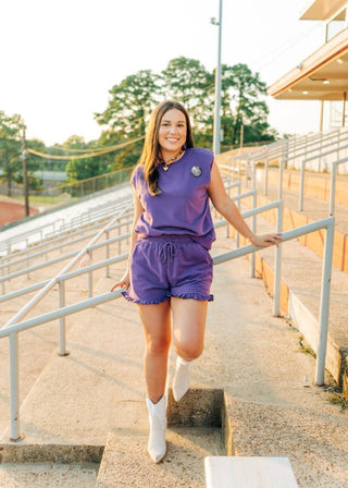 Purple Ruffle Trim Short Set | Select Trends Boutique
