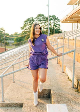 Purple Ruffle Trim Short Set | Select Trends Boutique