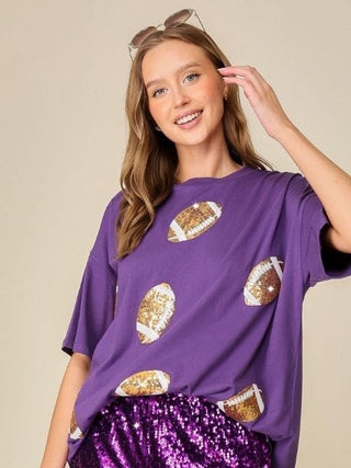 Purple Sequin Football Tee - Select Trends Boutique