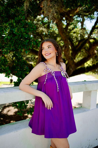 Purple Shoulder Tie Mini Dress