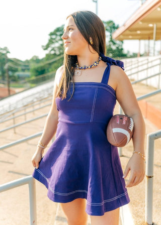 Purple Shoulder Tie Denim Dress - Select Trends Boutique