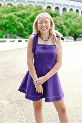 Purple Shoulder Tie Denim Dress | Select Trends Boutique