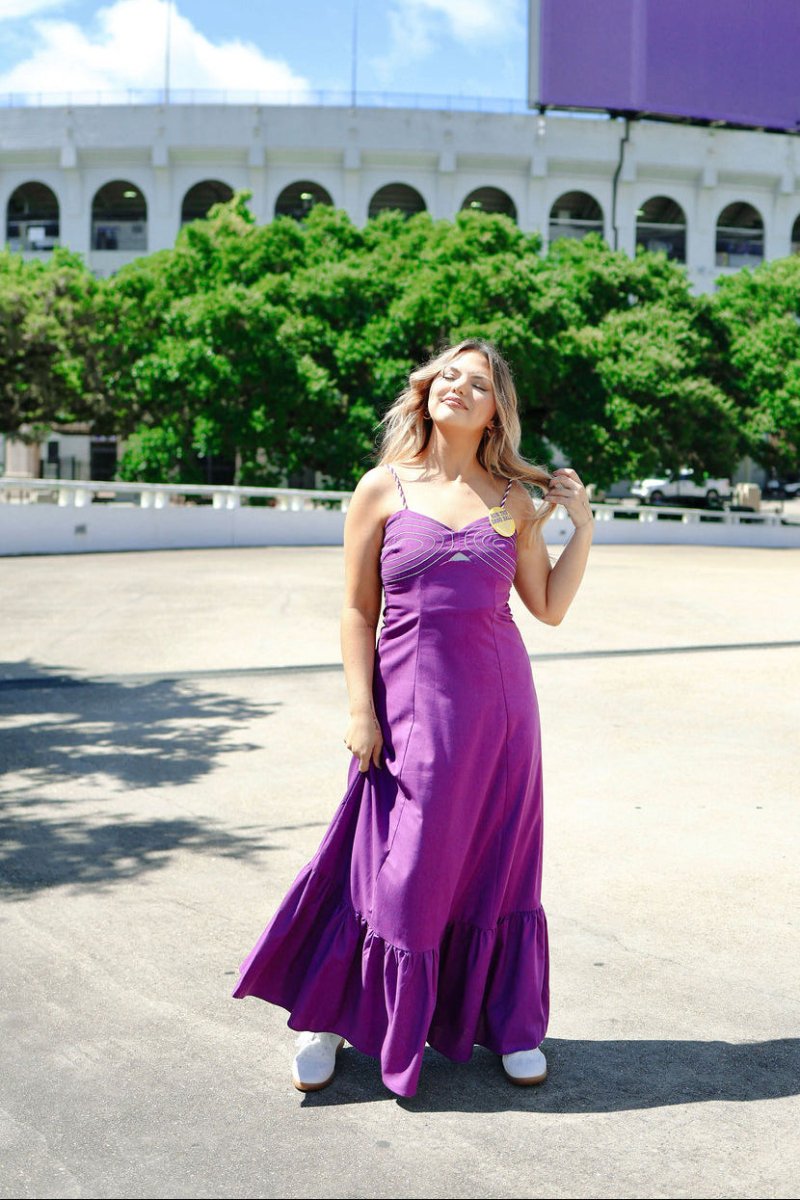 Purple Shoulder Tie Maxi Dress