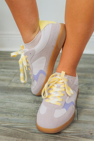 Purple Sneaker with Yellow Lace Detail | Select Trends Boutique