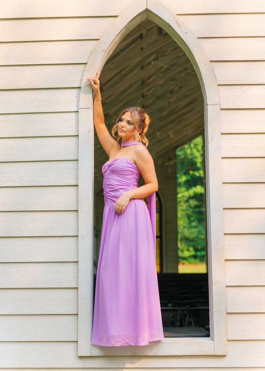 Purple Sweetheart Ruched Maxi Dress
