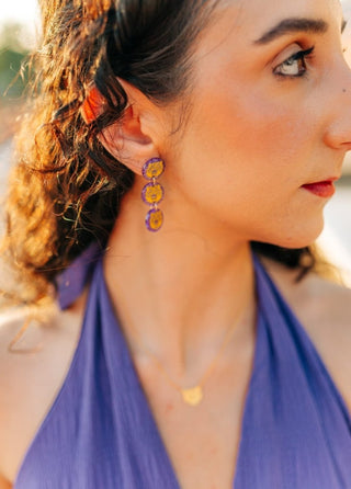 Purple Tiger Glitter Drop Earrings | Select Trends Boutique