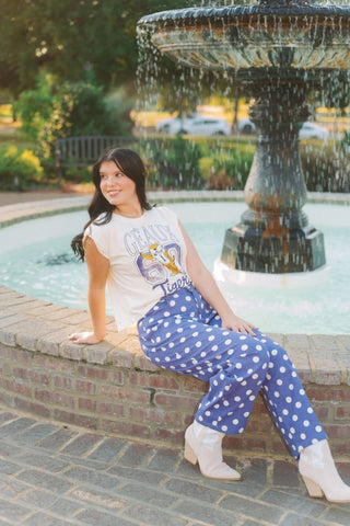 Purple & White Polka Dot Straight Leg Pants | Select Trends Boutique