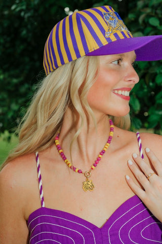 Purple & Yellow Beaded Tiger Charm Necklace | Select Trends Boutique