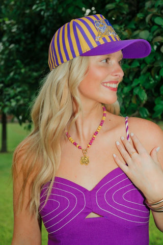 Purple & Yellow Beaded Tiger Charm Necklace | Select Trends Boutique