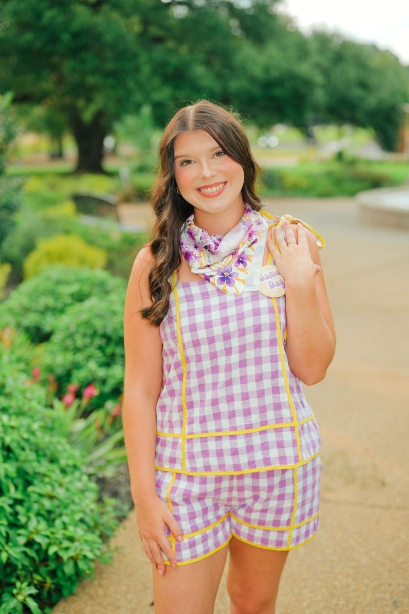 Purple & Yellow Checkered Short Set