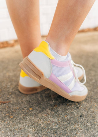 Purple & Yellow Mesh Detail Court Sneakers | Select Trends Boutique