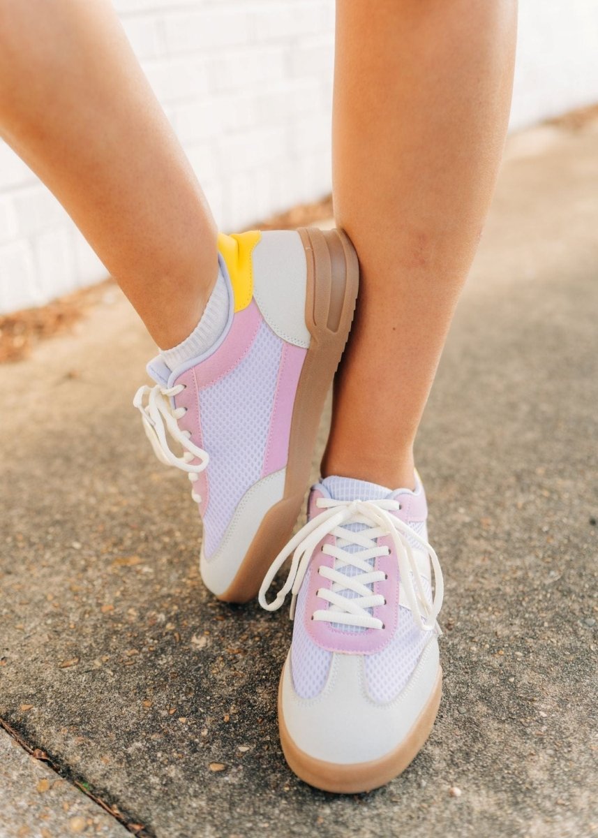 Purple & Yellow Mesh Detail Court Sneakers