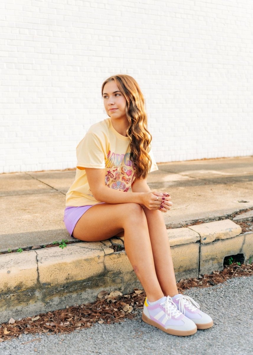 Purple & Yellow Mesh Detail Court Sneakers