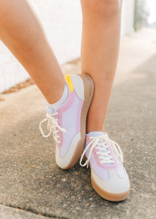 Purple & Yellow Mesh Detail Court Sneakers | Select Trends Boutique