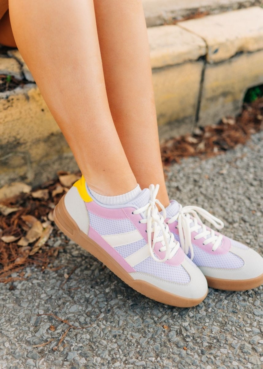 Purple & Yellow Mesh Detail Court Sneakers