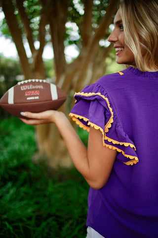 Purple & Yellow Ruffle Sleeve Blouse | Select Trends Boutique