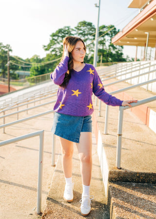 Purple & Yellow Star Knit Top - Select Trends Boutique