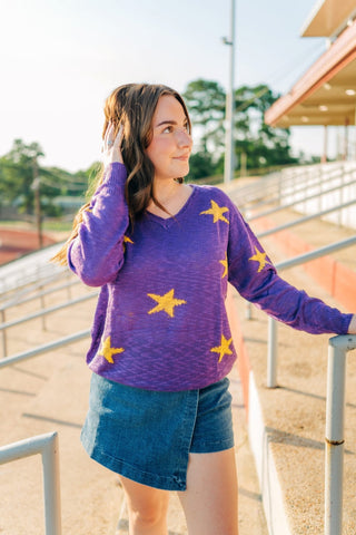 Purple & Yellow Star Knit Top - Select Trends Boutique