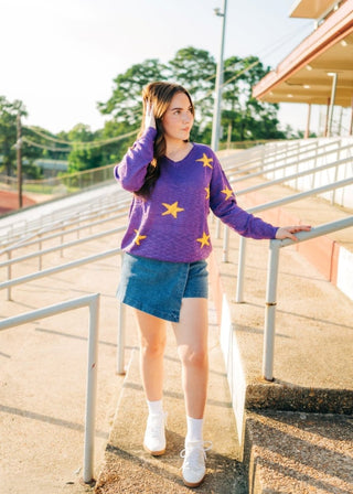 Purple & Yellow Star Knit Top | Select Trends Boutique