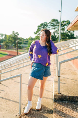 Purple & Yellow Star Knit Top | Select Trends Boutique