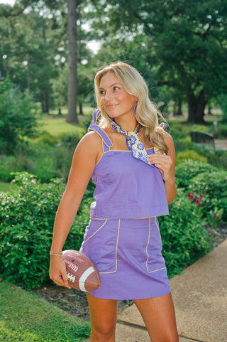 Purple & Yellow Trim Shoulder Tie Skort Set | Select Trends Boutique