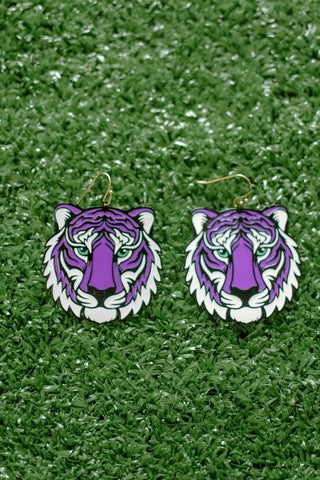 Purple/White Tiger Head Earrings | Select Trends Boutique