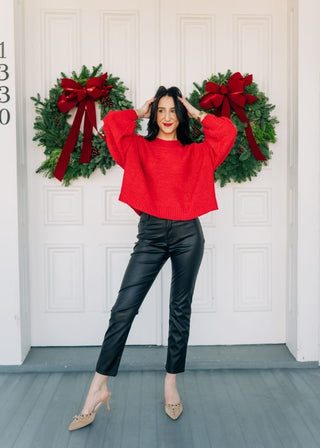 Red Balloon Sleeve Sweater - Select Trends Boutique