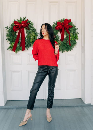 Red Balloon Sleeve Sweater - Select Trends Boutique