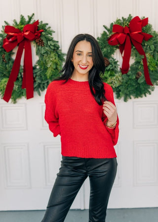 Red Balloon Sleeve Sweater - Select Trends Boutique