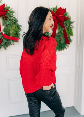 Red Balloon Sleeve Sweater - Select Trends Boutique