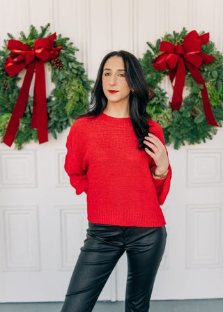 Red Balloon Sleeve Sweater - Select Trends Boutique