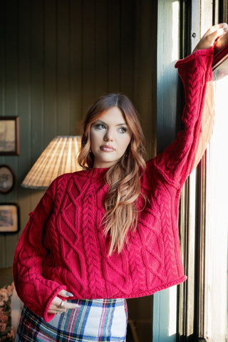 Red Bell Sleeve Cable Knit Sweater