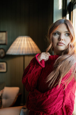 Red Bell Sleeve Cable Knit Sweater
