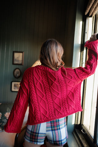 Red Bell Sleeve Cable Knit Sweater