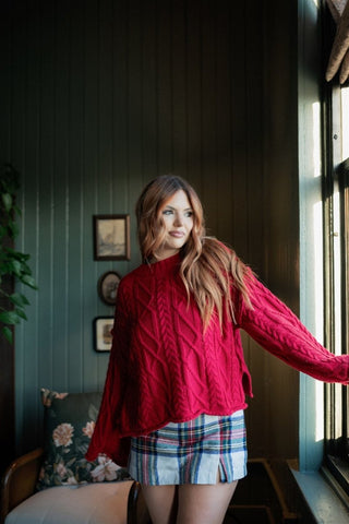 Red Bell Sleeve Cable Knit Sweater | Select Trends Boutique