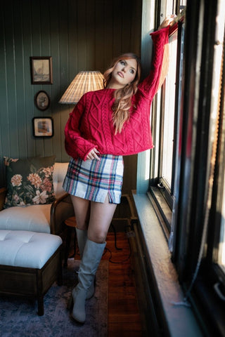 Red Bell Sleeve Cable Knit Sweater | Select Trends Boutique