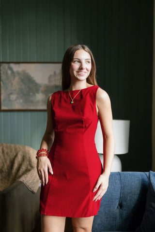 Red Boat Neck Velvet Mini Dress | Select Trends Boutique