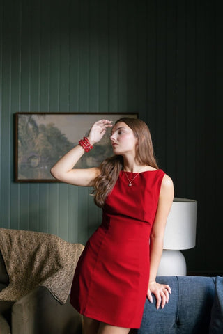 Red Boat Neck Velvet Mini Dress | Select Trends Boutique