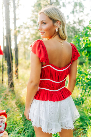 Red Bow Detail Babydoll Top - Select Trends Boutique