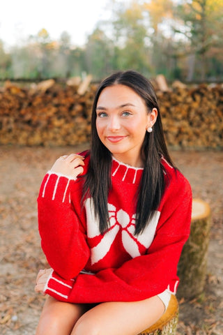 Red Bow Front Christmas Sweater - Select Trends Boutique