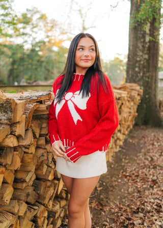 Red Bow Front Christmas Sweater - Select Trends Boutique