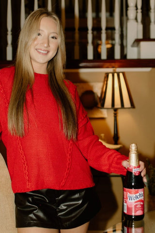 Red Braid Detail Chunky Sweater | Select Trends Boutique