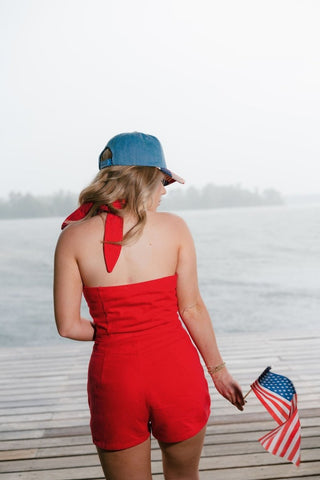 Red Button Up Halter Romper | Select Trends Boutique